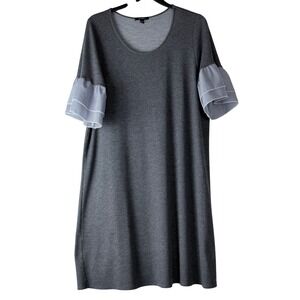 ESPRESSO Women Gray Striped Sleeve Tunic Dress 3X Plus Size Crew Neck Casual